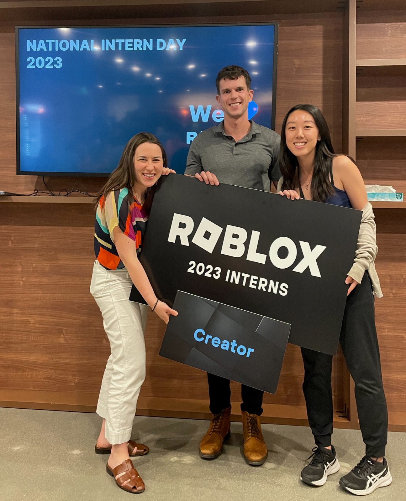 Leah Huyghe with Roblox interns on National Intern Day 2023